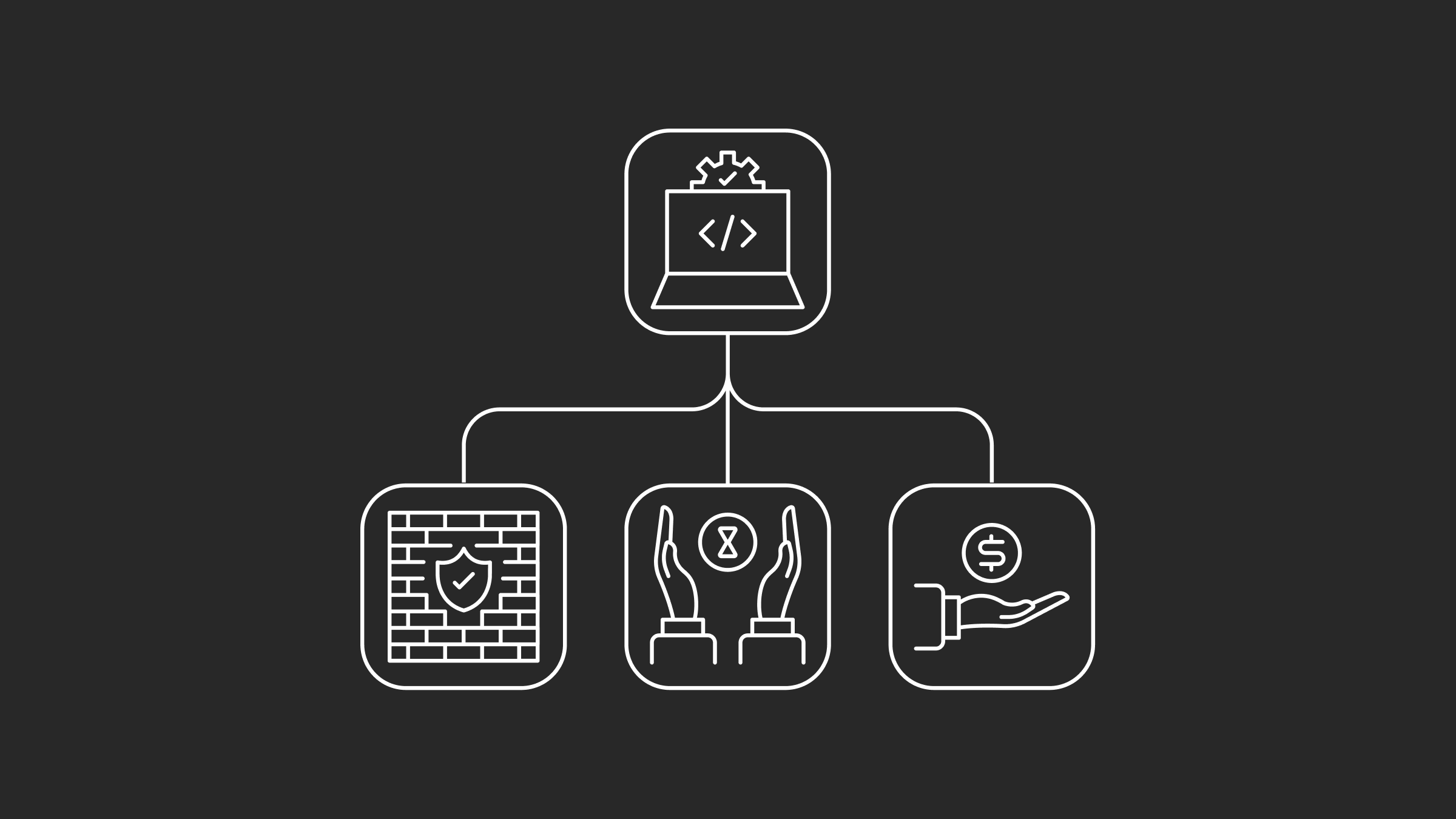 Infographie avec des icônes montrant les avantages des services informatiques.