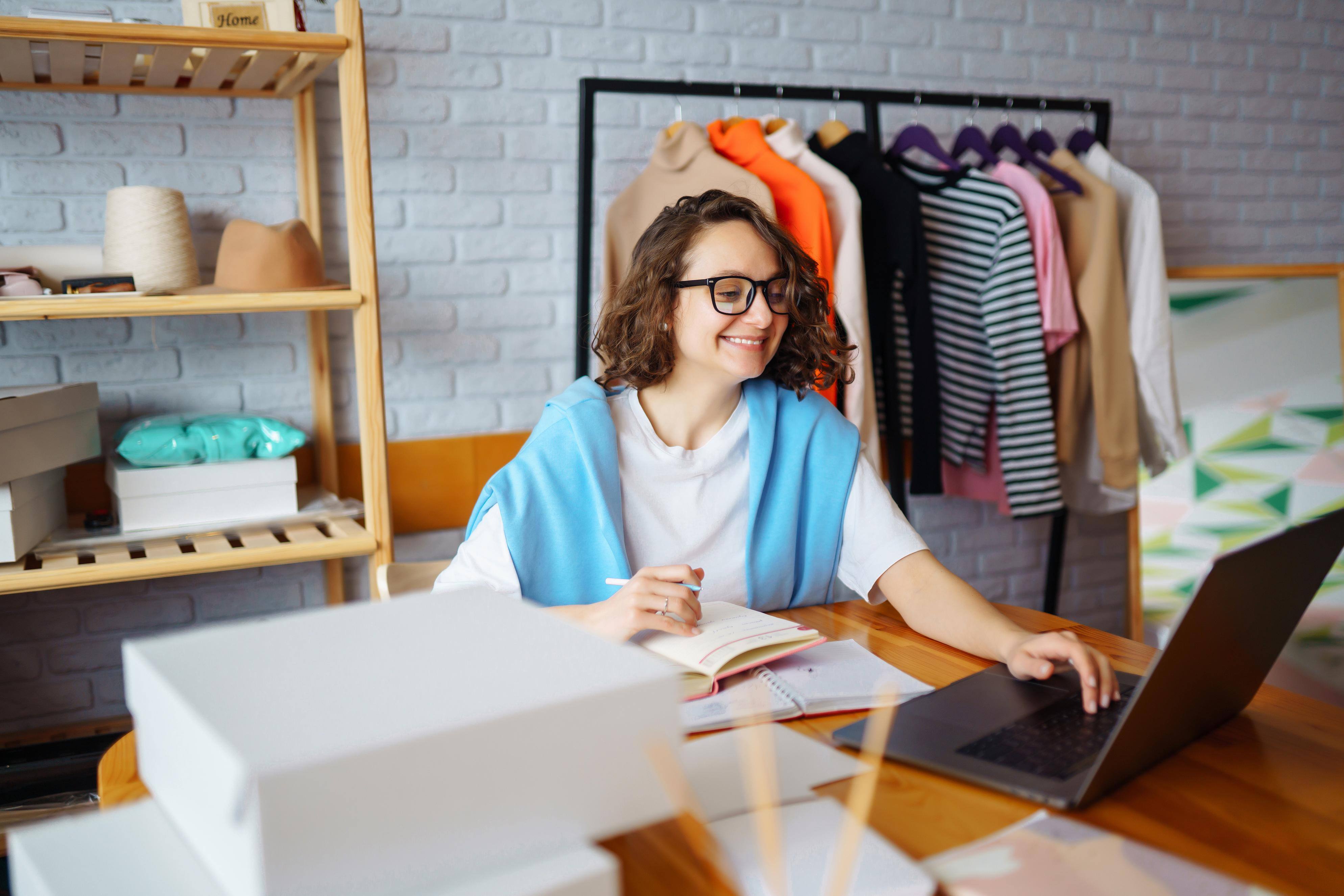 Happy small business owner working
