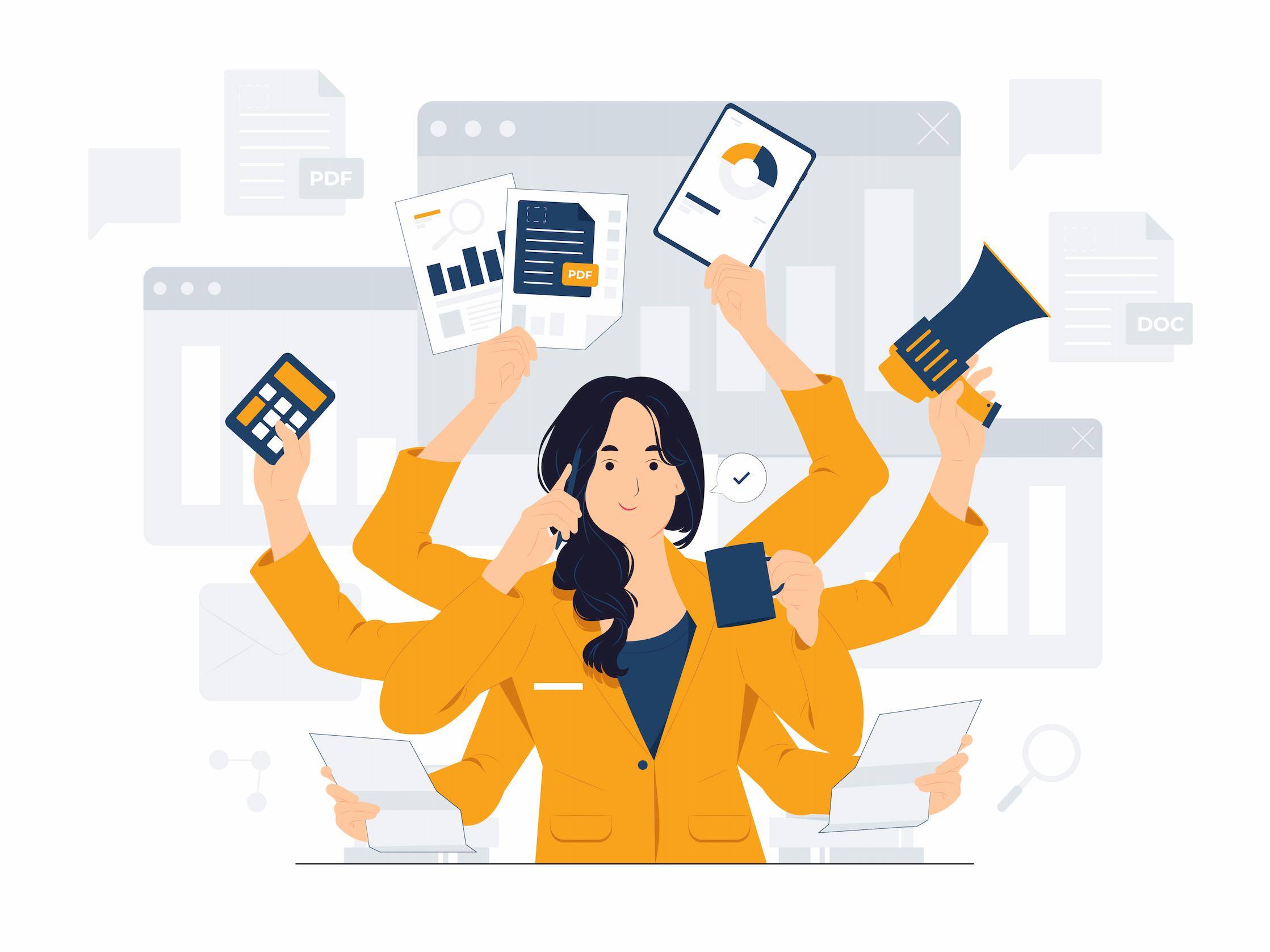 Multitask woman working